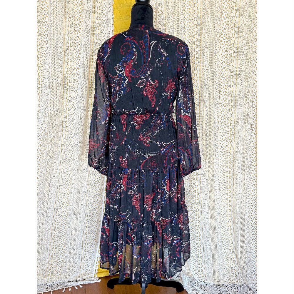 Reba Black Lace Up Paisley Print Metallic Bohemian Embroidered Maxi Dress XL - Picture 8 of 17
